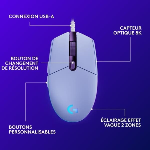 Spelmus - Trådbunden - Logitech G - G203 - Lila