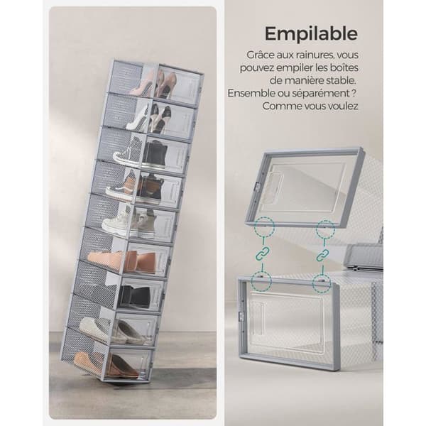 Shoe Boxes SONGMICS Set av 18 Transparenta och Grå Fällbara
