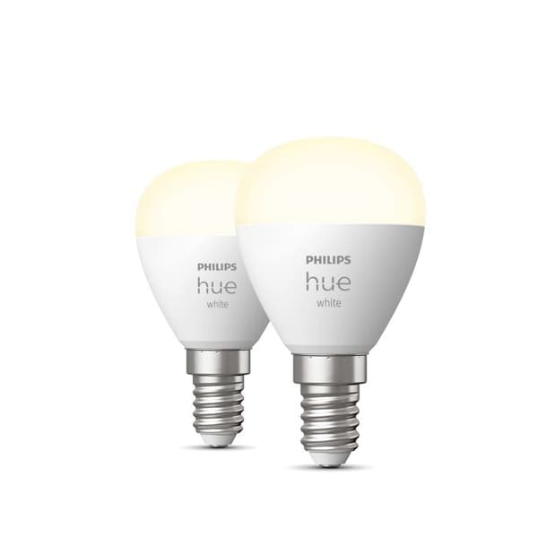 Philips Hue White, Luster E14 smart LED-lampa, Bluetooth-kompatibel, 2-pack