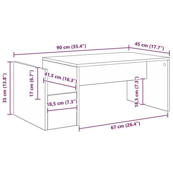 Soffbord - VIDAXL - 90 x 45 x 35 cm - Rökek - Ingenjörsträ - Rektangulär