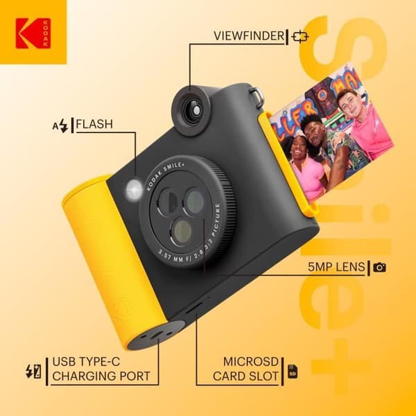 Instant Print Digital Camera - KODAK - Smile+ - Svart