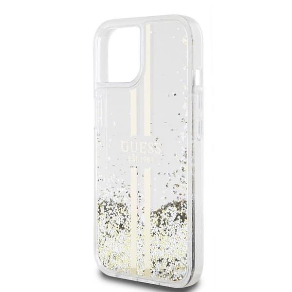 Coque Guess Liquid Glitter Guldstripes för iPhone 15 Plus - Transparent