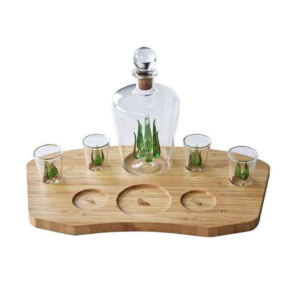 Set med Tillbehör för Dryck - GENERIC - Karaff, Bricka och Glas - 84 cl - Glas och Bambu - Modern Design
