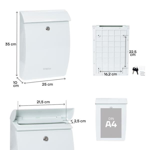 Postlåda - ARREGUI - Mininova E5331 - Robust plast - A4-format - Väggmonterad - Vit