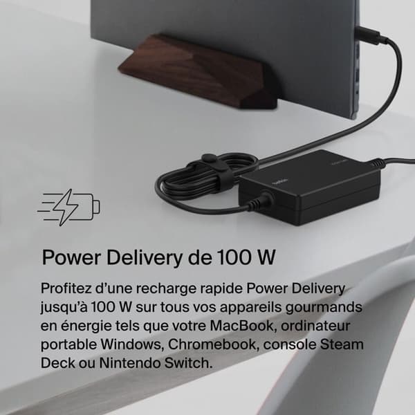 Belkin Core GaN 100W väggadapter med 2,5 m USB-C-kabel Svart