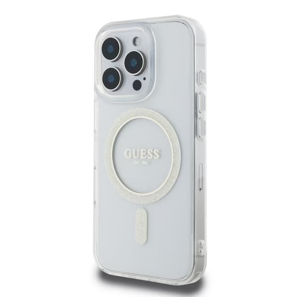 Coque för iPhone 16 Pro Max MagSafe med Glittrande Cirkel Guess Transparent