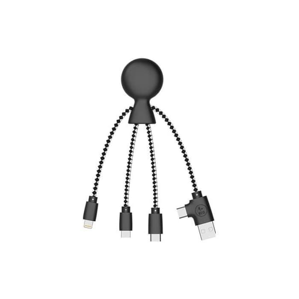 Multikontakt USB-C/USB/Lightning/Micro USB Laddningskabel i återvunnen plast Mr Bio Black