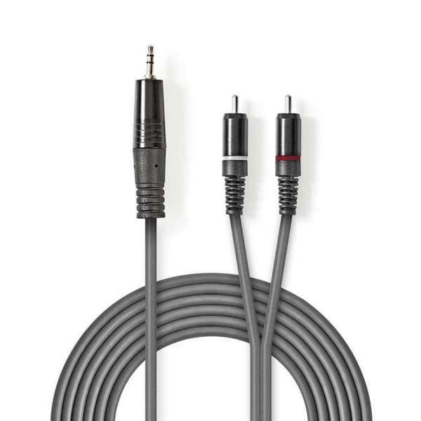 Ljudkabel stereo - NEDIS - 3,5 mm hane - 2x RCA hanar - 1,5 m - Grå