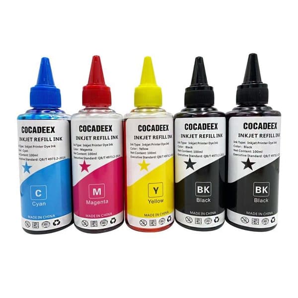 Bläckflaskor - COCADEEX - Kit med 5 flaskor 200/100 ml - Kompatibel med HP DeskJet/ENVY/OfficeJet - Påfyllningsbara/CISS