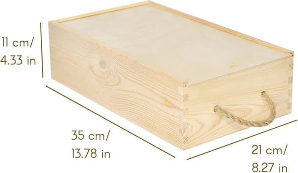 Vinlåda i trä omålad - Creative Deco - 2 flaskor - 35 x 21 x 11 cm