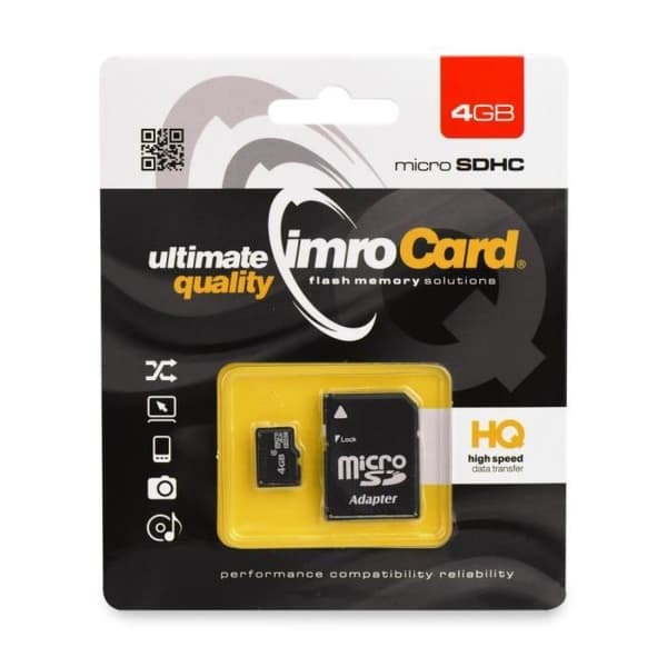 Minneskort - IMRO - microSD 4 Go - microSD (TransFlash) - Med SD-adapter - Kompatibel med SD-läsare