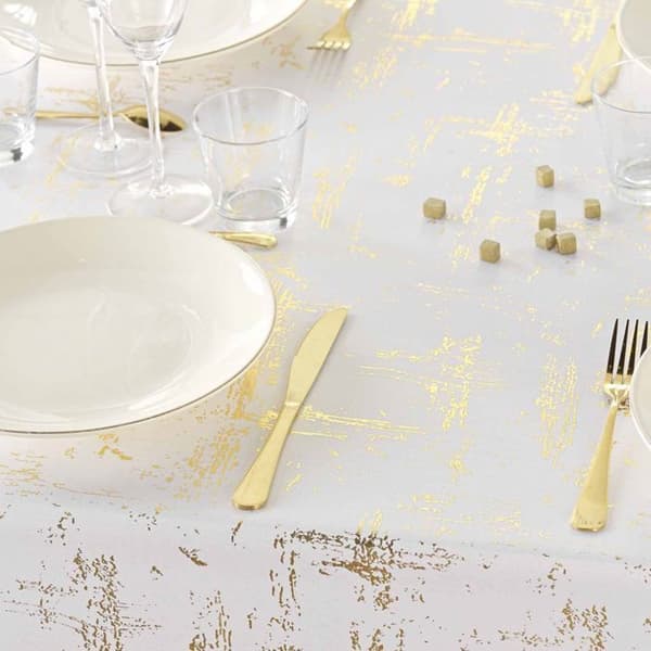 Rektangulär duk 145 x 240 cm Granitor metalliserad - Fläckavvisande polyester vit