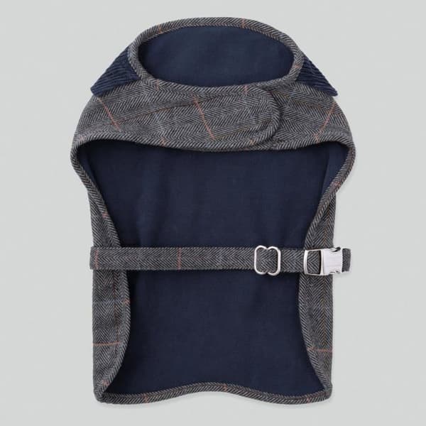 Hundjacka HUGO & HUDSON x Hackett - Grå rutigt tweed, sammetkrage, fleecefoder