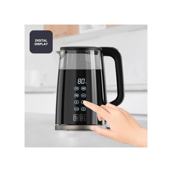 Vattenkokare - BLACK+DECKER - Svart Glas - 1,7L - 2200W - 360° Bas