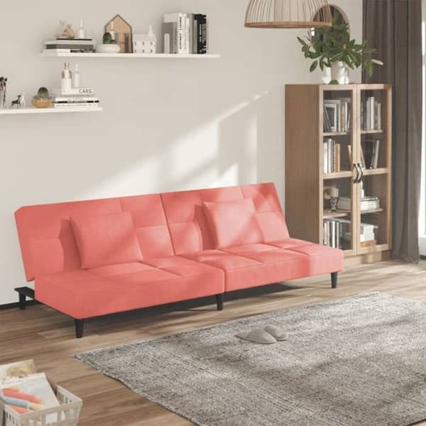 vidaXL 2-sits bäddsoffa med två kuddar Sammetsrosa 375810