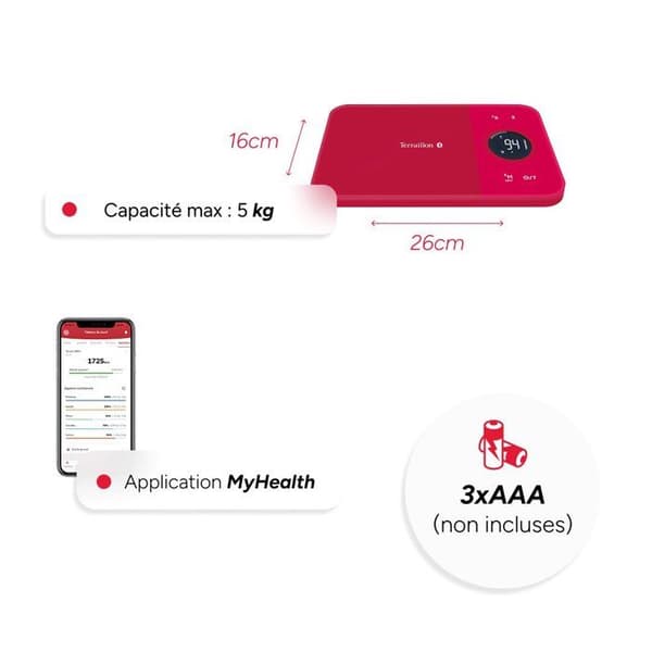 Köksvåg för näringsberäkning - Terraillon - NUTRITAB - Bluetooth - 5 kg - Grad 1 g - LCD-skärm - Skanna streckkoder