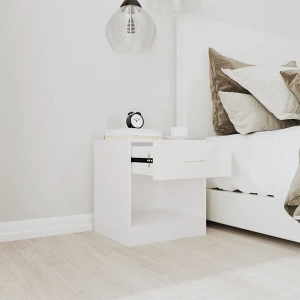 342585 vidaXL Sängbord 2 st med Låda Blank Vit