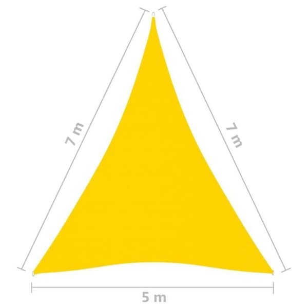 vidaXL Solskyddsduk Oxford Triangulär 5x7x7 m Gul