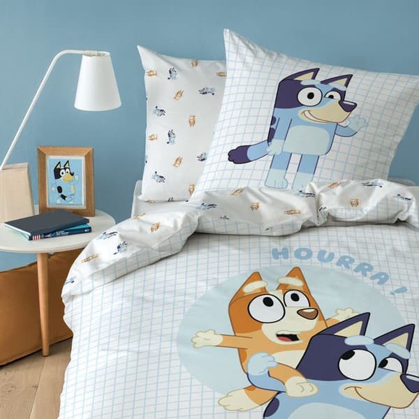 Barnsängset 100% Bomull - BLUEY HURRA - Blå - 140x200+63x63cm