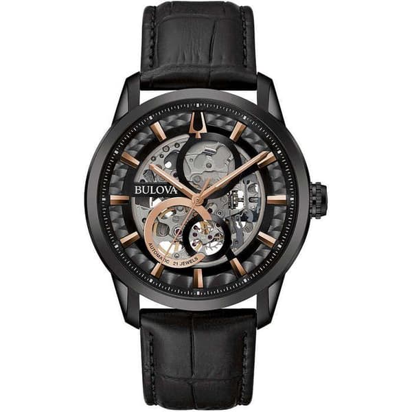 Klocka - Stål, Svart Läder - Bulova - 98A283