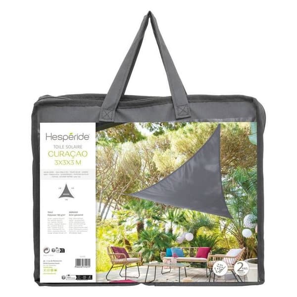 Triangulär skuggduk "Curacao" grå 3x3x3m i polyester - Hespéride