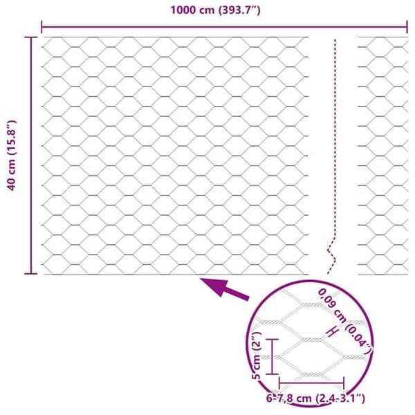 vidaXL Hexagonal stängsel Grå 0,4 x 10 m PVC 42005480
