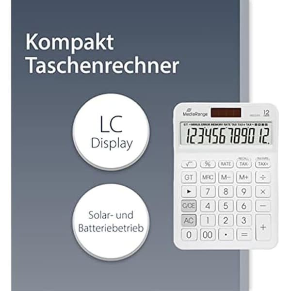 Räknare - MediaRange - LCD-modell 12 siffror - Solenergi - Modern design - Kontor