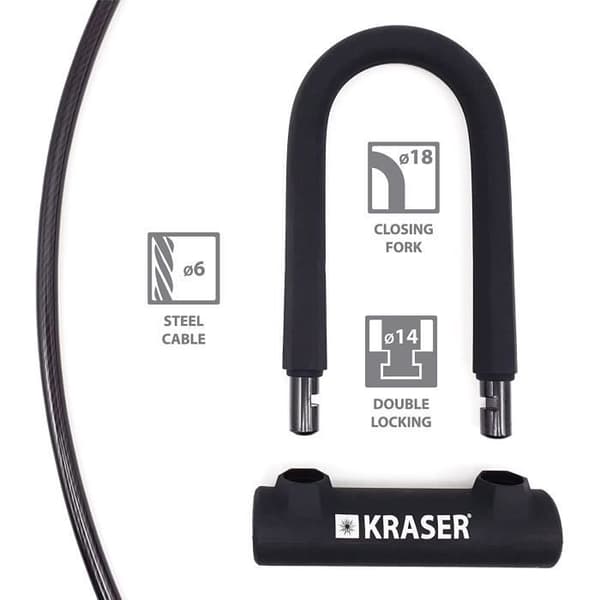 Cykellås - KRASER - KR65145B - Hög säkerhet - 120cm stålkabel - Universal Svart