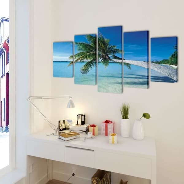 Set med tryckta väggdukar Strand med palm 200 x 100 cm