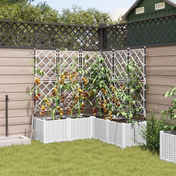 blomlåda med spaljé 5 st vit 120x120x143 cm
