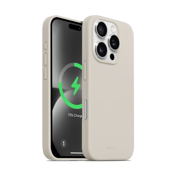 Silikonskal för iPhone 16 Pro Max - CRONG - Beige Sten - MagSafe - Elegant Design - Hållbart Skydd