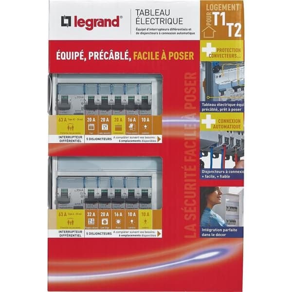LEGRAND Evolué förkopplad elektrisk panel special för T1 eller T2 hölje