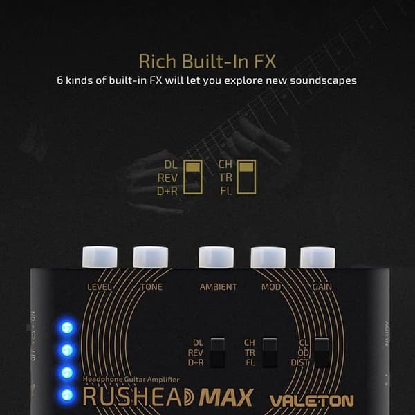 Ampli Portable - VALETON - Rushead Max - USB-laddningsbar - Multi-effekter - Autonomi 5h