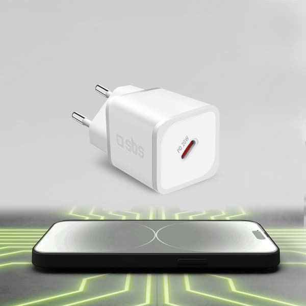 SBS GaN PD 20 W USB C Väggladdare Vit