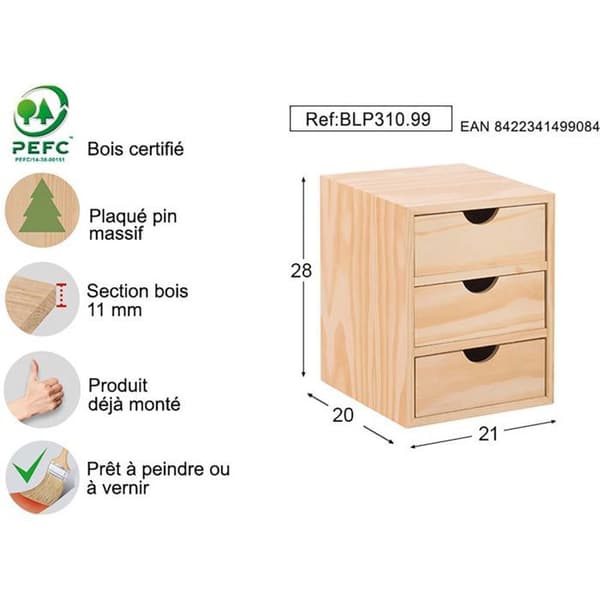 Massivträ lådfrontblock i furu enhet 3x1 monterad.