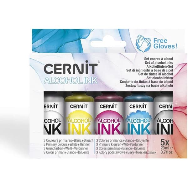 Alkoholbläck - CERNIT - 5 flaskor 20 ml - Grundfärger - Alla ytor - Flerfärgad