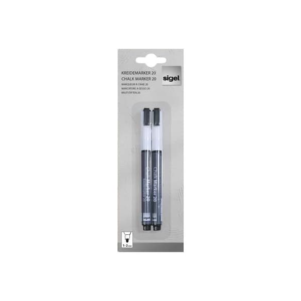 Sigel 20 Glasmarkör vit vattenbaserad flytande krita 1-2 mm förpackning om 2