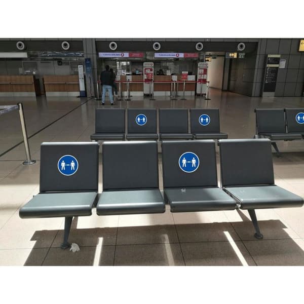 Klistret skylt - Håll avstånd - Rund - 20cm - Blå/vit - PVC - Skyltning