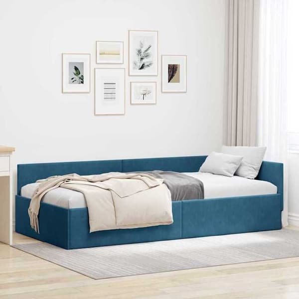 vidaXL Hörnsängram Blå 90 cm x 200 cm Sammet 42016080