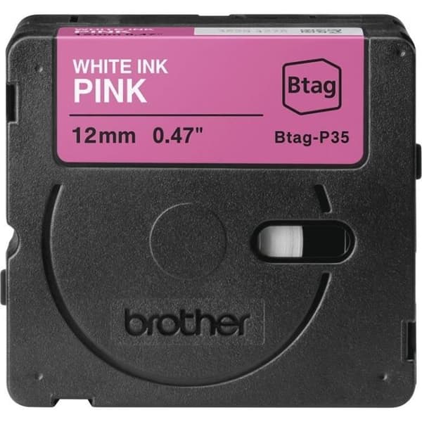 Tejp - BROTHER - BTAGP35 - Vit på rosa - 12 mm - Ej laminerad