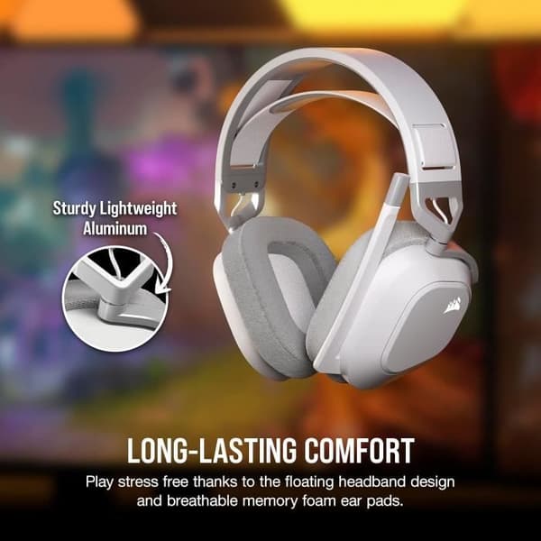 CORSAIR HS80 MAX Trådlös Bluetooth-spelheadset Dolby Atmos Omnidirektionell mikrofon Vit