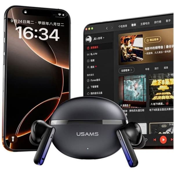 Bluetooth-hörlurar - USAMS - Echo E02 TWS - ANC+ENC - In-ear - Svart
