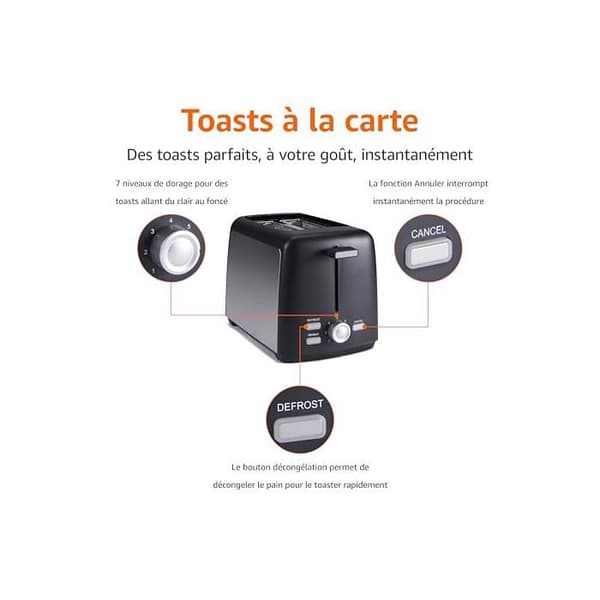 Brödrost - Amazon Basics - TA01318B-GS - 2 Skivor - 7 Nivåer - Extra Bred Springor