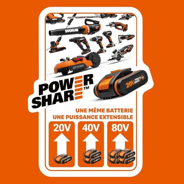 Bluetooth-högtalare WORX WX009.9 20V - Ljud 80W, USB, Bluetooth 4.2