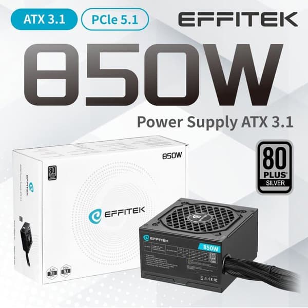 Strömförsörjning - EFFITEK - 850 W - ATX 3.1 - 80 Plus Silver - PCIe 5.1