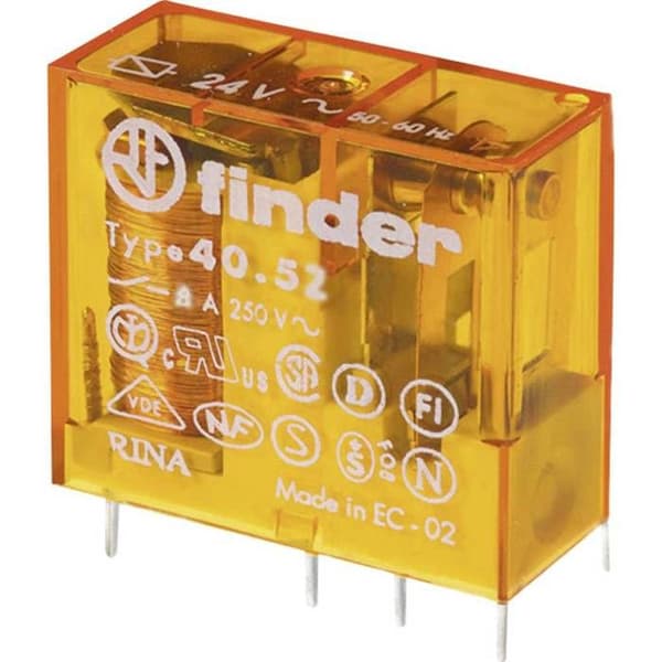 Finder 40.52.8.024.0000 Relä för tryckta kretsar 24 V/AC 8 A 2 omkopplare (RT) 1 st.