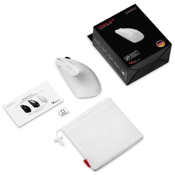 Trådlös optisk mus Perixx PERIMICE-813 W, vertikal, höger, vit, RF + Bluetooth