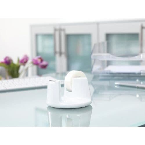 Tesa Easy Cut Compact — Vit lackerad dispenser + osynlig rulle 33 m x 19 mm