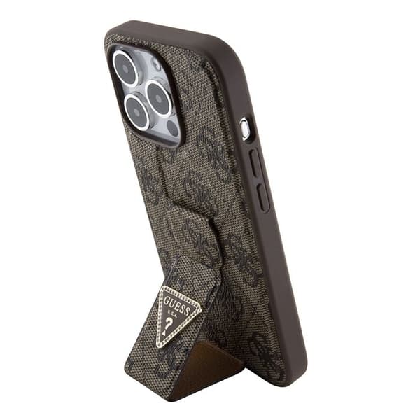 Guess Grip Stand 4G Triangel Strass för iPhone 15 Pro - Brun