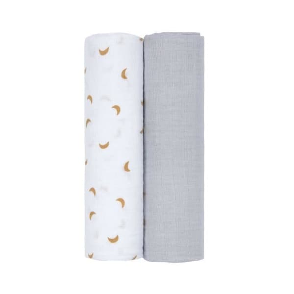 Lång mousselin - LÄSSIG - Set om 2 - 120 x 120 cm - 100% bomull - Blå